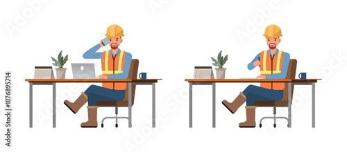 Engineering man character vector illustration design set.