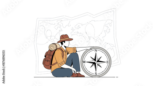 Man Adventure Planning With Compass And Map On Background Concept