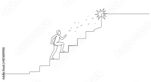Man Climbing Stairs Towards Star Symbol.