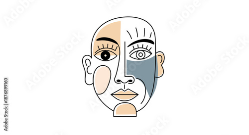 Illustration of Human Face Split in Half.