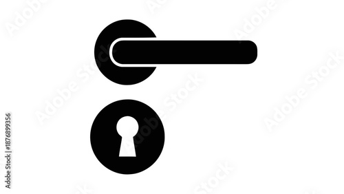 Vector illustration of a modern door handle and keyhole, secure access icon on transparent background