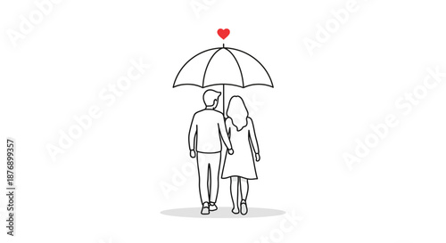 Couple Standing Together Under Umbrella with Heart.
