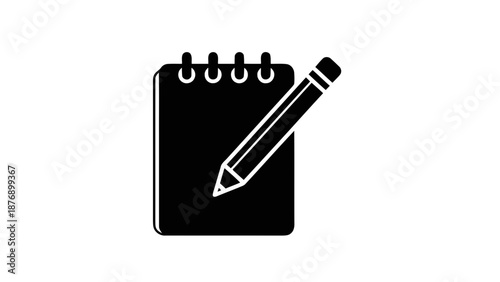 Vector illustration of a notepad and pencil icon, symbolizing writing or taking notes, on transparent background