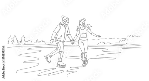 Couple Ice Skating Hand in Hand.