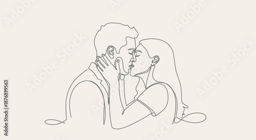 Couple Embracing and Kissing Intimately Together.