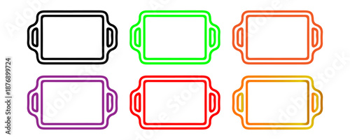 Colorful Outline Serving Tray Vector Icons Set for Kitchen, Catering, and Hospitality Design Elements