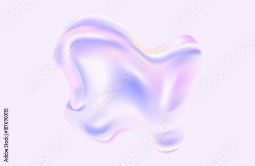 3d render abstract background in nature landscape. Transparent glossy glass ribbon on water. Holographic curved wave in motion.
Iridescent design element for banner background, wallpaper.