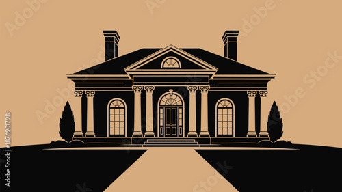 Elegant classic mansion with columns and driveway