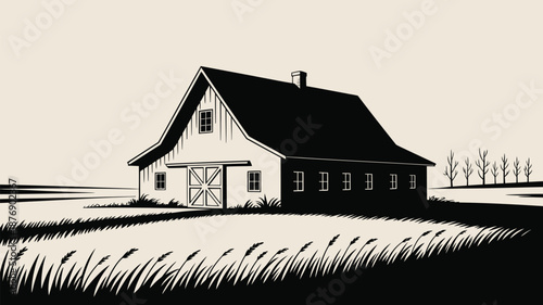 Rustic barn standing alone in serene countryside landscape