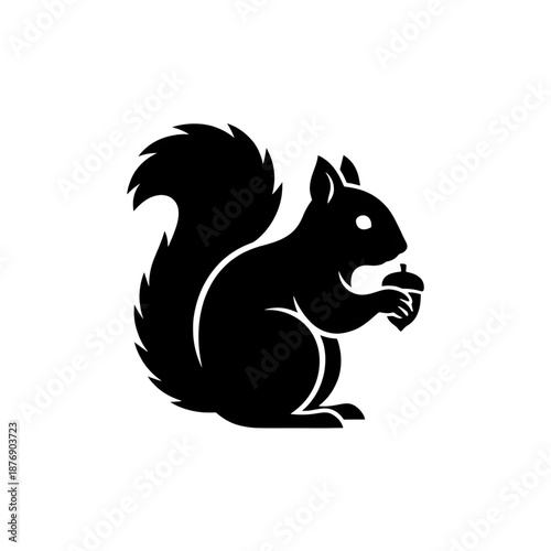 Cute Squirrel Silhouette with Acorn Vector Illustration – Minimalist Nature Wildlife Icon