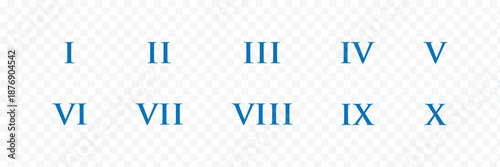 Roman numerals. Numbers from one to twelve. Typography set. Roman numeral vector set with antique Latin digits and vintage typography symbols. Classic decorative number collection on transparent bg.