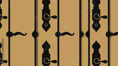 Elegant vintage door handles on ornate gold doors with classic design
