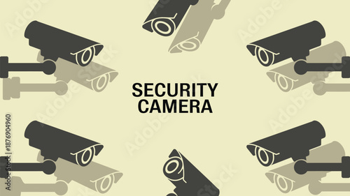 Multiple black security cameras on pale yellow background