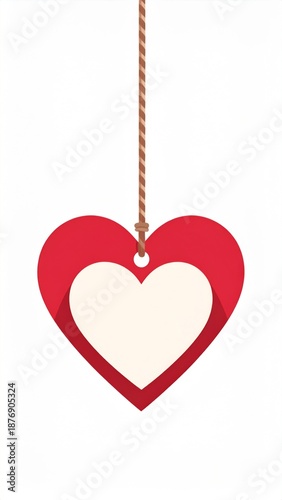 Hanging Red Heart Ornament with Cream Interior on White Background
