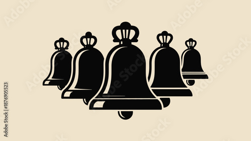 Elegant black bells with crowns on beige background