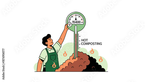 Man Measures Temperature With Composting Thermometer To Produce Organic Fertilizer