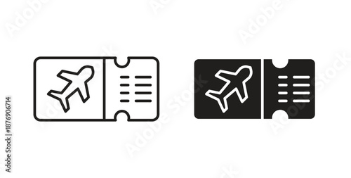 Airline ticket icons vector symbol with editable stroke and flat versions