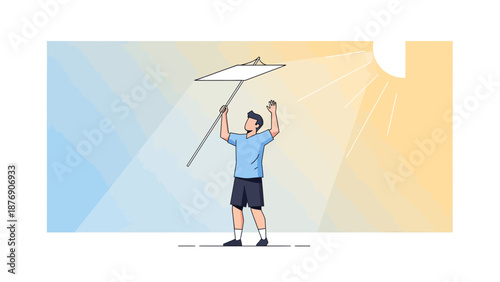 Man Shielding Sunlight With White Board Under The Summer Sunshine Illustration