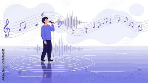 Man Sings With Microphone In An Abstract Music Illustration Design Concept
