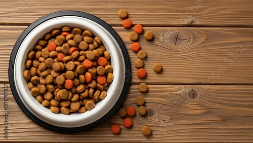 Dog Food in Bowl on Wooden Table.