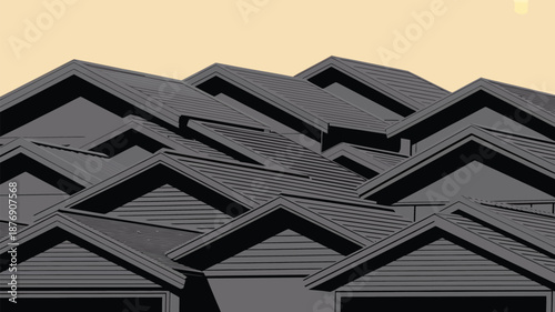Modern dark gray rooftops with beige background, suburban homes