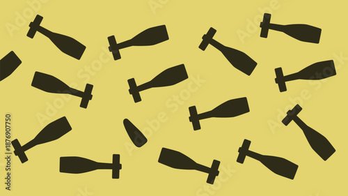 Black champagne bottles on yellow background for luxury and celebration