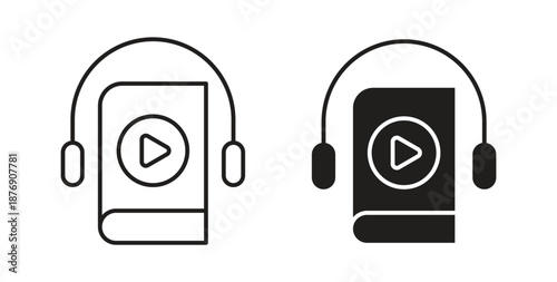 Audiobook icons vector symbol with editable stroke and flat versions