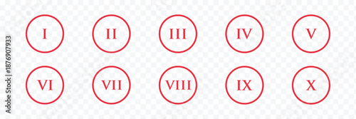roman numerals Numbers from one to ten. vector of a Roman numeral clock. time, hour, minute, second, symbol. Roman Numerals Set. vintage Latin numeric symbols and decorative digits on transparent bg