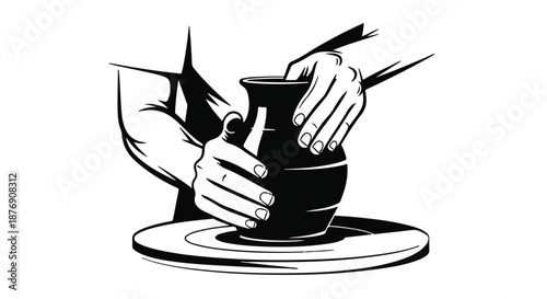 Skilled hands shape clay on a potter's wheel, creating art