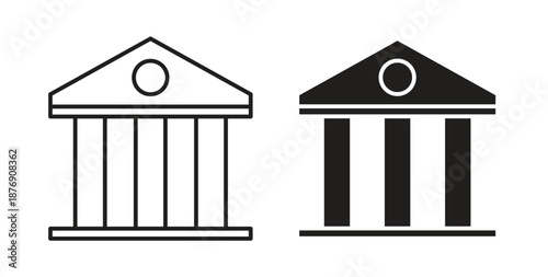 Bank icons vector symbol with editable stroke and flat versions