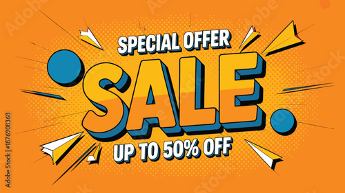 Sale marketing banner design with special offer discount and modern flat style
