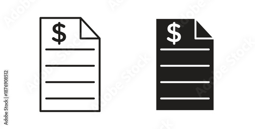 Bank statement icons vector symbol with editable stroke and flat versions