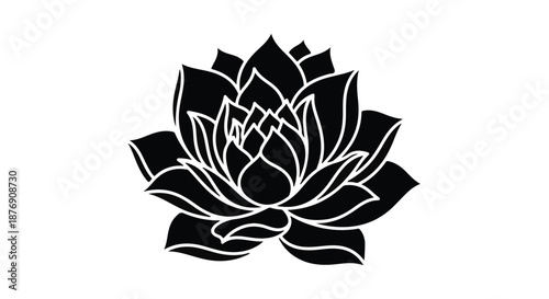 Elegant black silhouette of a blooming lotus flower, symbolizing purity and tranquility.