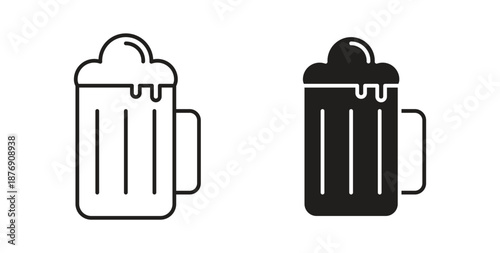 Beer mug icons vector symbol with editable stroke and flat versions