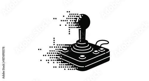 Dynamic pixelated deconstruction of a classic arcade joystick, evoking the thrilling essence of retro digital entertainment and interactive gaming action