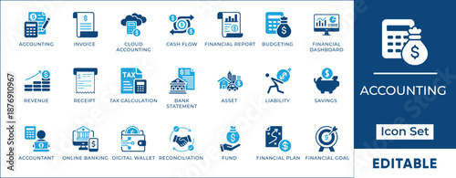 Accounting Financial Business Money Tax Budget Vector Icon Set
