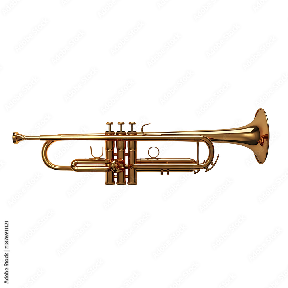 Obraz premium A shiny gold trumpet on transparent background