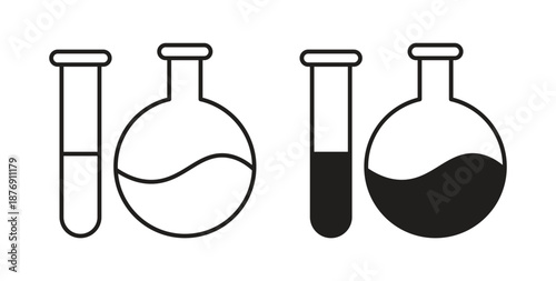 Chemistry icons vector symbol with editable stroke and flat versions