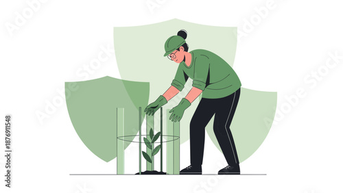 Young Woman Planting And Caring For A New Sapling For Environmental Conservation