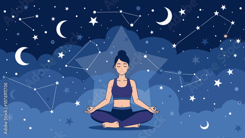 Zenith Serenity A Woman Meditating Under A Celestial Sky Full Of Stars
