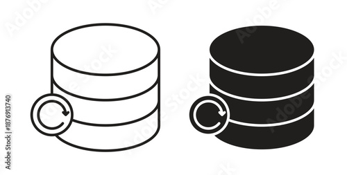 Data backup icons vector symbol with editable stroke and flat versions