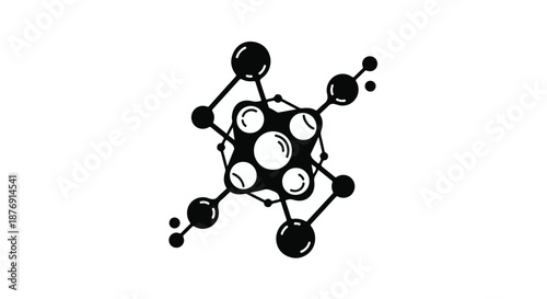 Abstract geometric molecule structure with interconnected spheres and central core