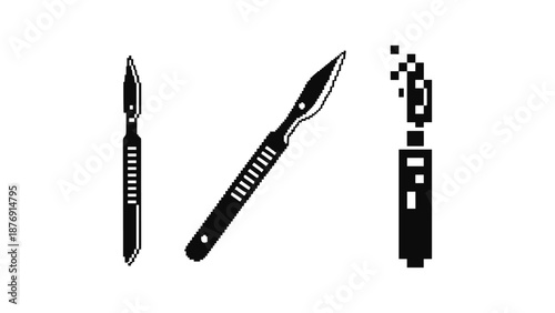 Pixel art scalpel collection: classic, modern, and tech designs