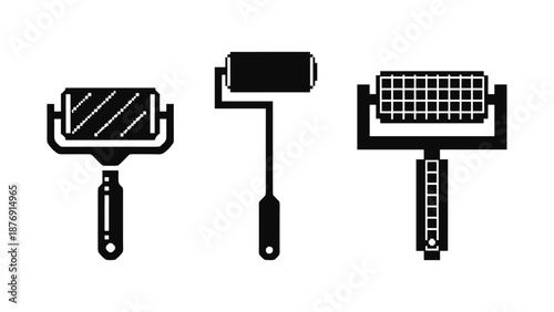 Set of three paint rollers in bold minimalist silhouette style