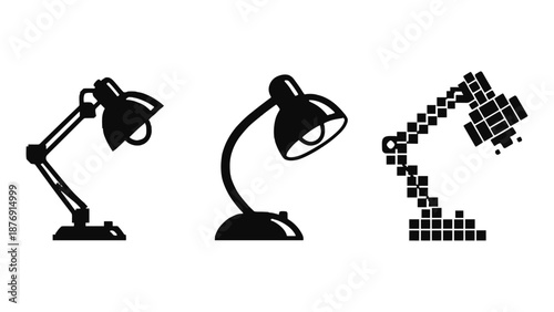 Stylish desk lamps in silhouette, curved and pixel art designs
