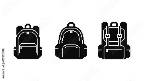 Retro pixel art backpack collection: monochrome trio for digital art projects
