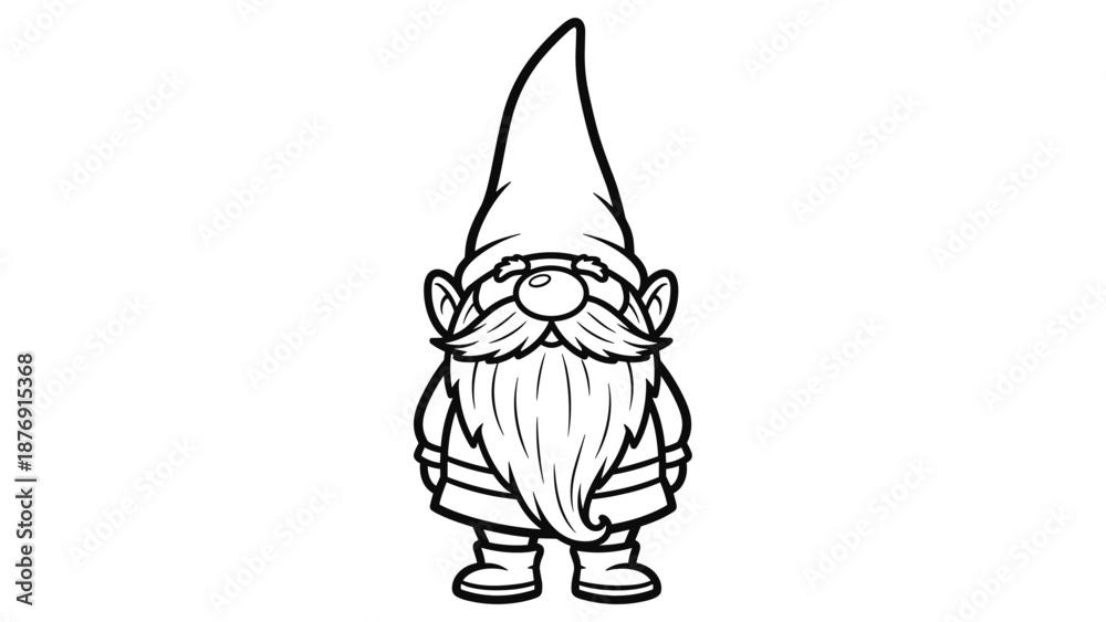 Obraz premium Charming gnome outline with long beard and tall hat for coloring pages