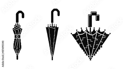 Minimalist black and white umbrella designs with geometric styles