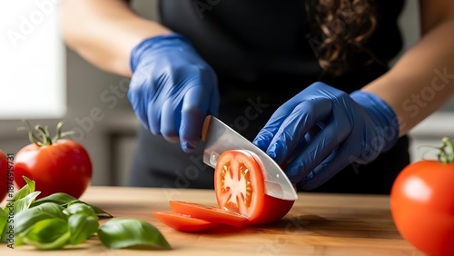 Chef Preparing Fresh Tomatoes in Kitchen.