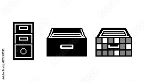 Pixel art office drawer icons: retro style storage solutions